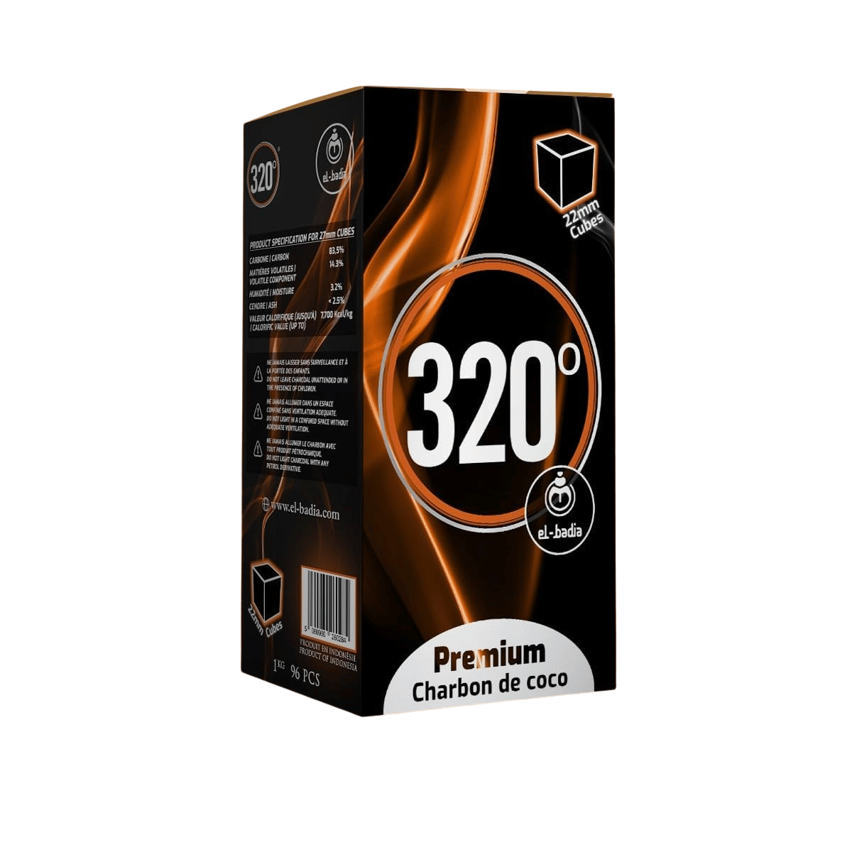 320° Shisha Coconut Charcoal Coal 1 kg – 96 Cubes (22mm Cube)